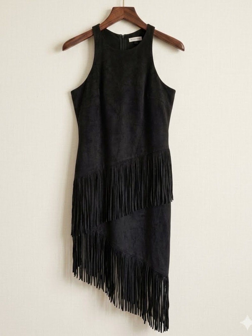 Dolce Vita Womens Sleeveless Vegan Suede Asymmetrical Fringe Dress Black Small